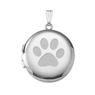 Round 14k White Gold Dog's Paw Print Locket