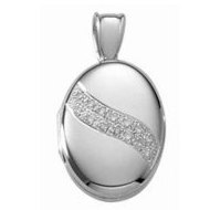 14k White Gold Premium Weight Oval Picture Locket with Diamonds