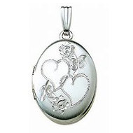 14k White Gold Hand Engraved Oval Picture Locket