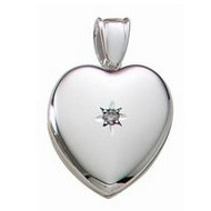 14k White Gold Premium Weight Heart Locket with Center Diamond