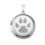 14k White Gold "Cat's Paw Print" Round Locket