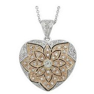 14K White Gold & Pink Gold DIamond Heart Locket