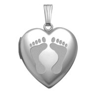 14k White Gold "Baby Footprints" Sweetheart Locket