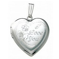 14k White Gold I Love You Heart Locket