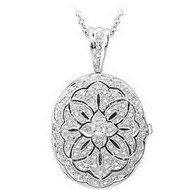 14K White Gold DIamond Oval Locket