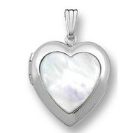 14k White Gold Mother Of Pearl Heart Locket