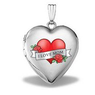 14k White Gold Mothers Day Mom Tattoo Heart Locket