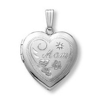 14k White Gold Heart "MOM" Locket with Diamond Accent