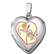14k White Gold Sweetheart Cupid Valentines Locket