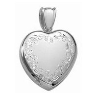 14k White Gold Premium Weight Hand Engraved Heart Locket