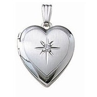 14k White Gold Heart Locket w Genuine Diamond