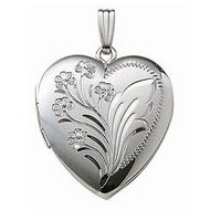 14k White Gold Engraved Heart Locket