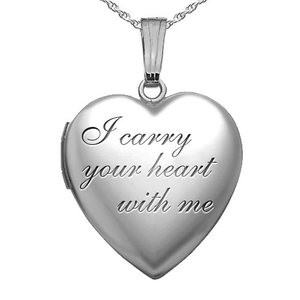 Sterling Silver  I Carry Your Heart With Me  Heart Photo Locket