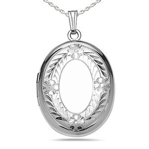 Sterling Silver Hand Engraved Oval Photo Locket