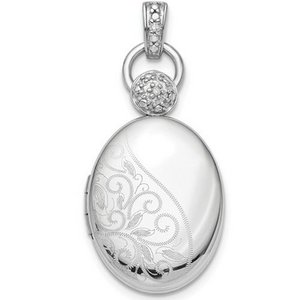 Sterling Silver Diamond Accent Oval Locket