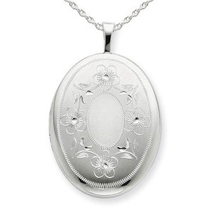 Sterling Silver Floral Oval Photo Locket