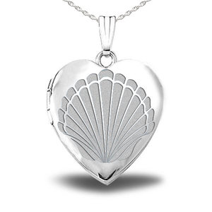 Sterling Silver Seashell Heart Photo Locket