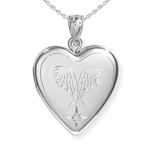 Sterling Silver Guardian Angel Heart Photo Locket with Cubic Zirconia