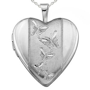 Sterling Silver Butterfly Heart Photo Locket