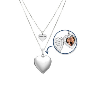 Sterling Silver Layered Necklace Set with Heart Photo Locket