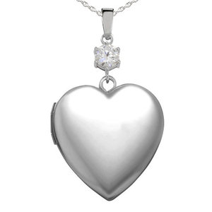 Sterling Silver  Sweetheart  Cubic Zirconia Accent Heart Photo Locket