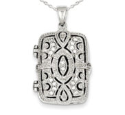 Sterling Silver Cubic Zirconia Rectangle Photo Locket