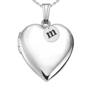 Sterling Silver Heart Photo Locket with Personalized Initial Charm