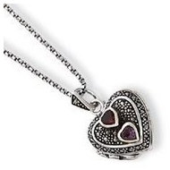 Sterling Silver Marcasite, Garnet & Amethyst Heart Locket w/ 18 Chain