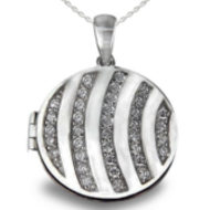 Premium Heavy Weight Sterling Silver Round Locket W Cubic Zirconia