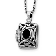Sterling Silver Onyx & Marcasite Square Locket w/ 18 Chain