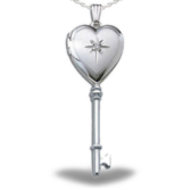 Sterling Silver Genuine Diamond KEY Heart Locket