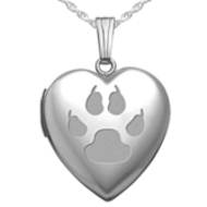 Sterling Silver Cat s Paw Print Sweetheart Heart Locket