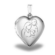 Sterling Silver "Mom with Two Daughters" Heart Locket