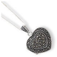 Sterling Silver Marcasite Heart Locket w/ 18 Chain
