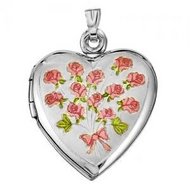 Sterling Silver "Sweetheart" Dozen Roses Heart Locket