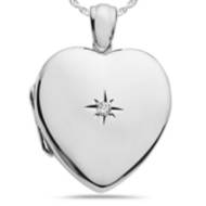 Sterling Silver HEART Genuine Diamond Heavy Weight Locket