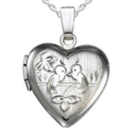 Sterling Silver Heart Love Birds Picture Locket