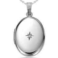 Sterling Silver Oval Genuine Diamond Picture Locket