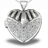 Premium Heavy Weight Sterling Silver Heart Locket W Cubic Zirconia