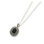 Sterling Silver Marcasite & Onyx Locket on 24 Chain Necklace