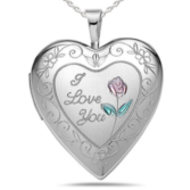Sterling Silver "I Love You - Rose" Heart Locket
