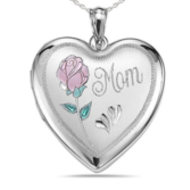 Sterling Silver "MOM with Enamel Flower " Heart Locket