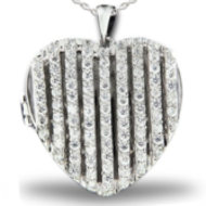 Premium Heavy Weight Sterling Silver Heart Locket W Cubic Zirconia