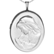 Sterling Silver Oval "Mother and Child"  Locket