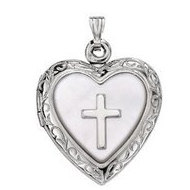 Sterling Silver Heart Mother of Pearl Cross Locket