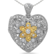 Sterling Silver Heart Two Tone CZ Locket