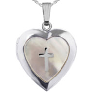 Sterling Silver Heart Mother of Pearl Cross Locket