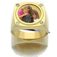14k Yellow Gold & Diamond Photo Engraved Mens Ring