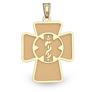 14k Yellow Gold Medical ID Cross Charm or Pendant