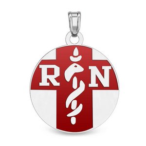 Sterling Silver RN Charm or Pendant with Red Enamel